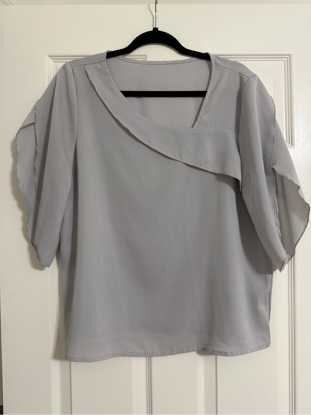 SHEIN Light Gray Chiffon Ruffle Detail Blouse